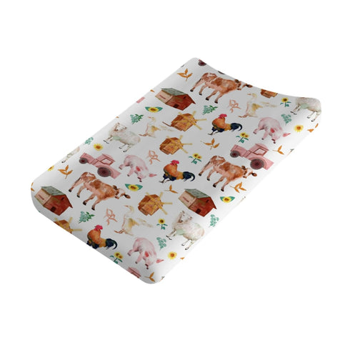 Watercolor Farm Animals Changing Pad Cover Barn Cow Lamb Pig Hen Duck Tractor Baby Diaper Changing Table Sheets for Boys Girls Soft Stretch Fitted...