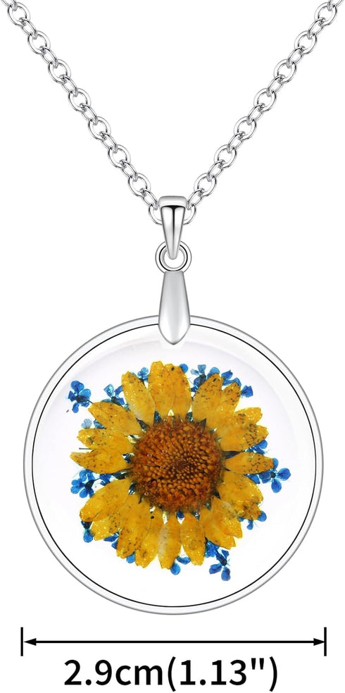 Multi-Colored Pressed Daisy & Queen Anne's Lace Flowers 1.14" Round Circle Drop Dangle Hook Earrings, 7 Colors...