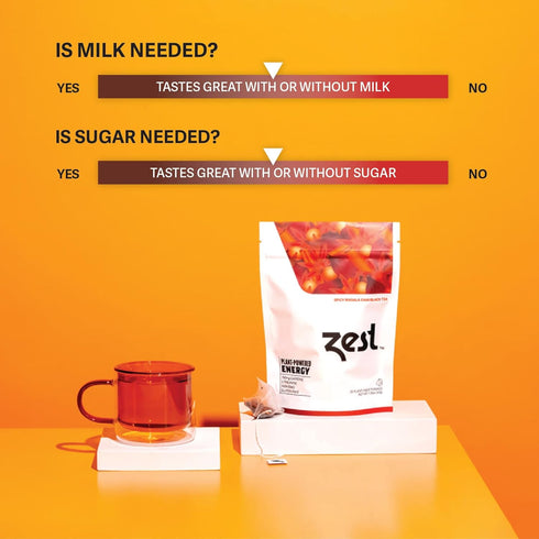 Zest 150mg High Caffeine Energy Leaf Blend - Spicy Masala Chai Black Tea - 20 Pack Bag - All Natural Strong Flavored Healthy Coffee Alternative Hi...