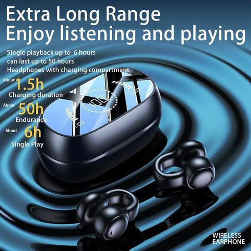 Wireless Earbuds Open Ear Clip Headphones Air Conduction Headphones LED Power Display Earphones Sport Bluetooth 5.3 Headphones (Yellow)...