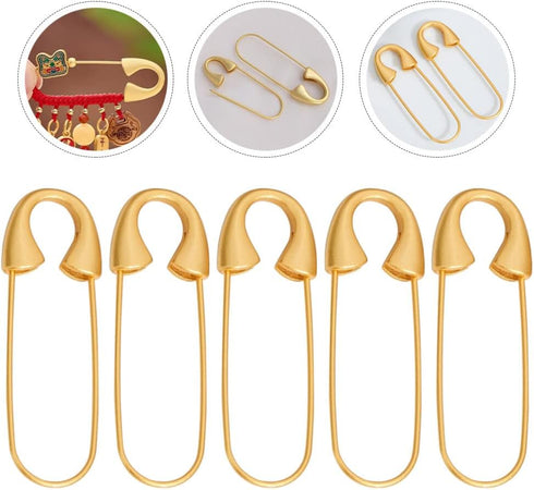 SEWACC 5pcs Heavy Duty Safety Pin Brooch Pin Brooches Metal Spring Lock Pin Fasteners Dresses Sewing Crafting Making for Clothes Hats Skirts Garme...