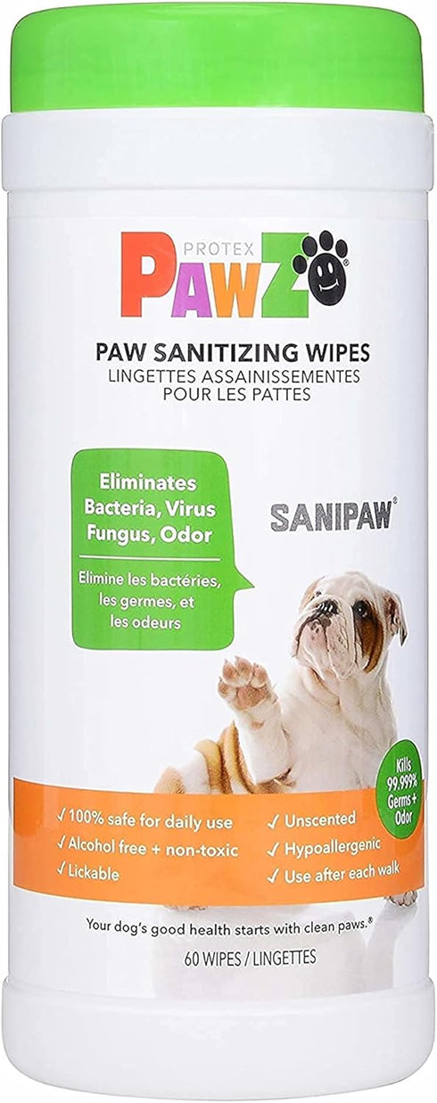 Protex PawZ SaniPaw Odor Eliminating Dog Paw Wipes (60 Wipes) Cleansing Dog Grooming Wipes, Simple & Safe Lickable Ingredients - Paw Cleaner for D...