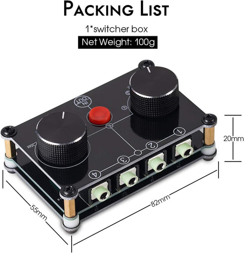 Little Bear MC104 Mini Audio Switcher, 4-Way 3.5mm AUX Stereo Passive Selector, Switch Box Splitter for PC/Player/Headphone/Amplifier/Speaker...