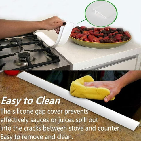 Silicone Kitchen Stove Counter Gap Cover Long & Wide Gap Filler (2 Pack) Seals Spills Between Counters, Stovetops, Washing Machines, Oven, Washer, | Heat-Resistant and Easy Clean (White),25 inches
