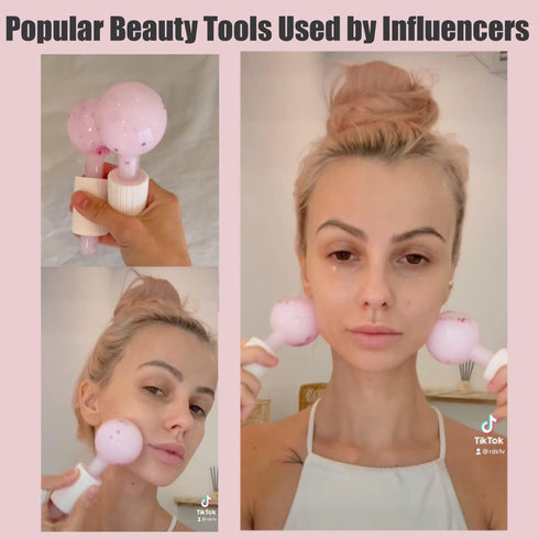 Ice Globes for Facials – Facial Tools for Face & Eye Puffiness Relief, Cool Skincare Cryo Tools - Pink Drink Glitter...