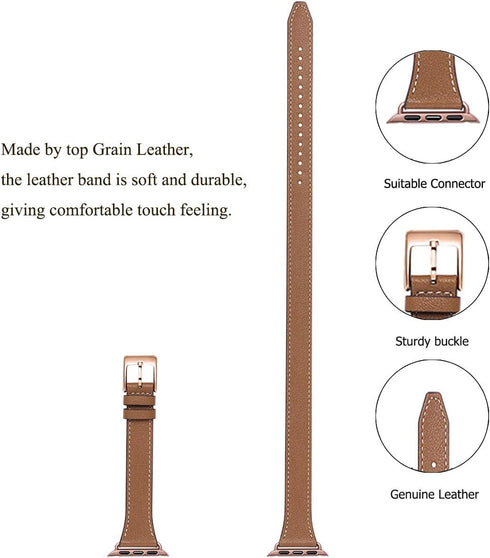 Bestig Bands Compatible with Apple Watch Band 38mm 40mm 41mm 42mm 44mm 45mm 46mm 49mm Women Men, Genuine Leather Double Tour Designed Slim Thin St...