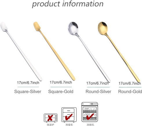 Stainless Steel Coffee Spoons, 6.7 Inch Stirring Spoons, Cocktail Stirring Spoons for Coffee Tea Dessert Cake Ice Cream Cappuccino (Round-Silver-4...