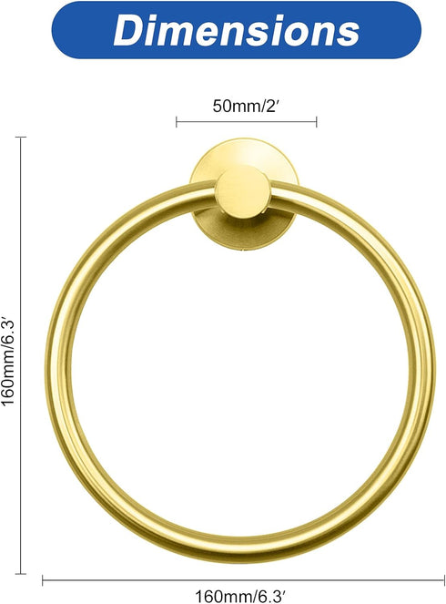 NearMoon Bath Towel Ring, Bathroom Hardware Accessories-Thicken Stainless Steel Hand Towel Holder for Bathroom, Modern Round Towel Hanger Wall Mou...