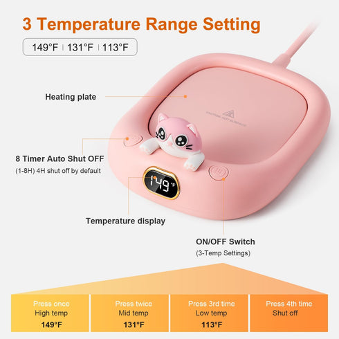 Cute Cat Coffee Mug Beverage Warmer, Electric Cup Warmer for Milk Tea Water fit Desk Home Office, Candle Warmer Plate with 3 Temp. Setting Up to 1...