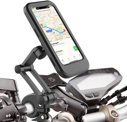 BOHISEN Motorcycle Phone Mount Waterproof Sensitive Touch Screen Hard Shell Phone Case Holder Anti-Theft Phone Holder with Aluminum Handlebar Moun...