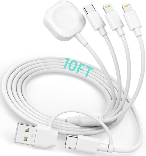 6 in 1 USB A/C Cable for Apple Watch iPhone Charging Cable, 10FT Multi Charging Cable Compatible with iWatch Ultra/SE/9/8/7/6/5/4/3/2/1&iPhone 15/...
