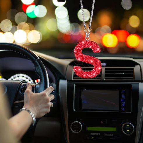 ToBeQueen Bling Car Mirror Hanging Accessories Letter S, Crystal Rhinestone Diamond Rear View Mirror Hanging Accessories, Cute Lucky Girl Car Acce...