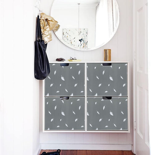 17.7" x 196" Feather Wallpaper Gray Contact Paper Peel and Stick Wallpaper for Kitchen Counter Cabinets Bathroom, Decorative Self Adhesive Film fo...