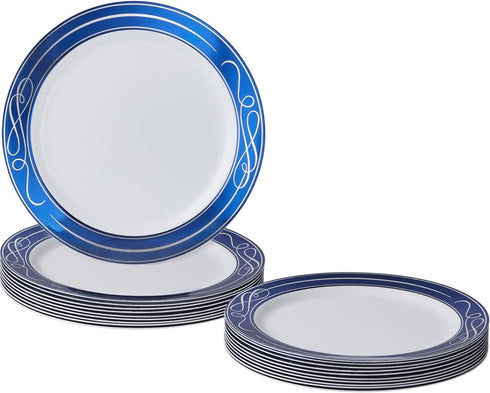 SILVER SPOONS Elegant Disposable Plates For Party - (10 Piece) Heavy Duty Disposable Dessert Set 7.5”, Fine Dining Plastic Dishes For Elegant Chin...