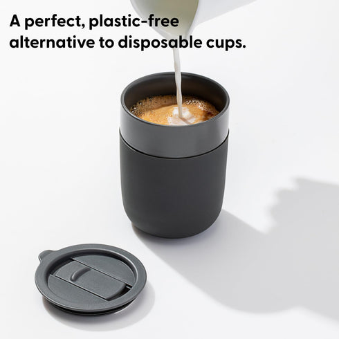 W&P Porter Travel Coffee Mug with Protective Silicone Sleeve | 12 Ounce Charcoal | Reusable Cup for Coffee or Tea | Portable Ceramic Mug with BPA-...