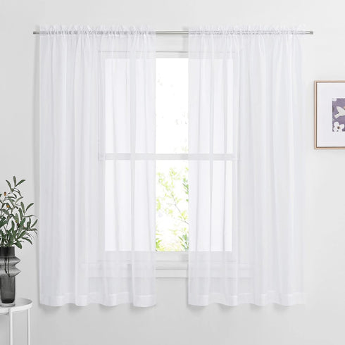 NICETOWN White Sheer Curtains 63 inch Length for Bedroom, Rod Pocket Translucent Voile Sheer Airy & Breathable Curtain Panels for Flat/Apartment, ...