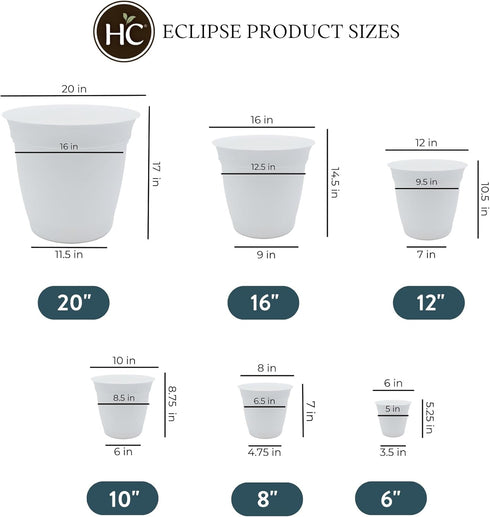 The HC Companies 12 Inch Eclipse Round Planter with Saucer - Indoor Outdoor Plant Pot for Flowers, Vegetables, and Herbs, White...