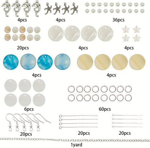 SUNNYCLUE 1 Box DIY 10 Pairs Natural White Sea Shell Drop Dangle Earrings Making Starter Kit Round Seashell Charm Pendants Earring Hook for Art Cr...