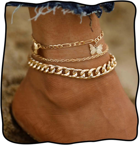 Layering Ankle Bracelet Butterfly Anklets Link Paperclip Foot Chain Beach Foot Jewelry for Women...