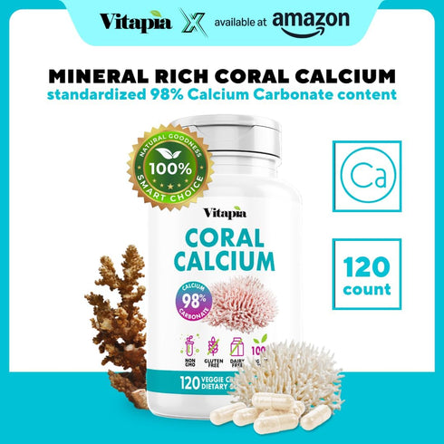 Coral Calcium Powder 1000mg Capsules for Overall Health, Bone Health, PH Level Balance, Trace Minerals Support - 120 Veggie Capsules - Non-GMO & G...