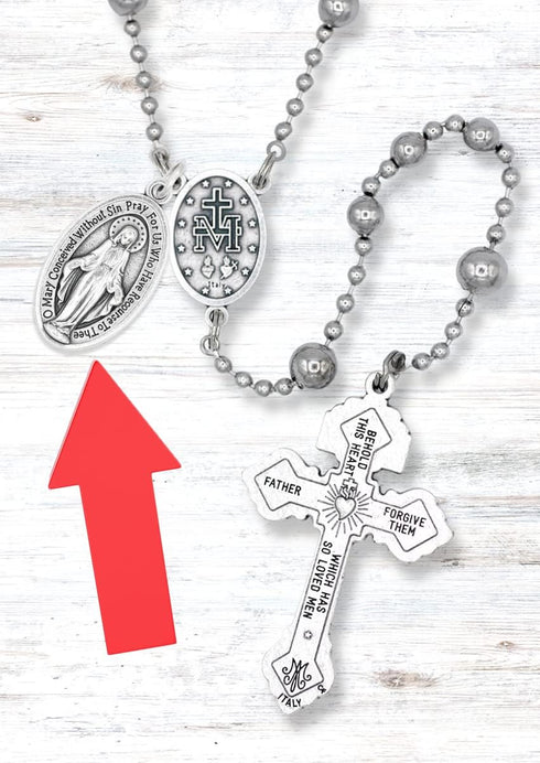 Pack of 5 - Large Oval Miraculous Medals in English (1.125", Silver Oxidized) - Made in Italy, Catholic Mary Pendant for Necklace...