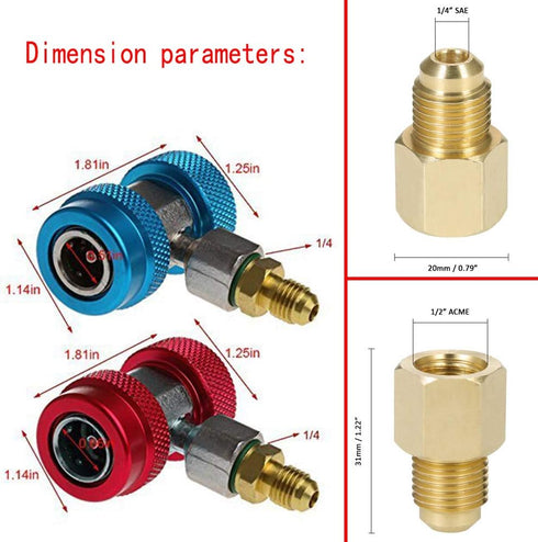 Adjustable R134a Quick Coupler High Low Conversion Adapter Fittings, Refrigerant Tank Adapter Kit for AC Air conditioning Refrigerant R134a HVAC A...