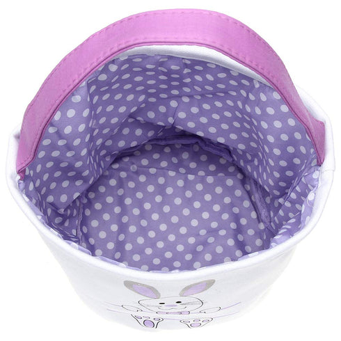 Easter Bunny Basket Egg Bags for Kids,Canvas Cotton Personalized Candy Egg Basket Rabbit Print Buckets with Fluffy Tail Gifts Bags for Easter……...