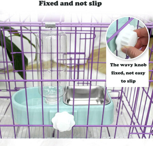 Crate Dog Cat Bowls, Dog Water and Food Bowl Set with Detachable Stainless Steel Bowl and Automatic Water Dispenser Bottle, Hanging Pet Cage Kenne...
