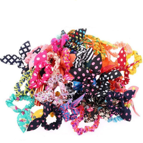 AKOAK 20 Pcs Per Pack Lovely Baby Girl's Rabbit Ear Hair Tie Bands Polka Dot Leopard Trip Ponytail Holder...