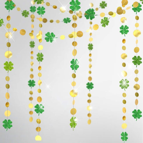 Cheerland Green Shamrock Garland St Patricks Day Decorations 4 Leaf Clover Glitter St Paddy's Day Garland Hanging Streamers for St. Patrick's Day ...