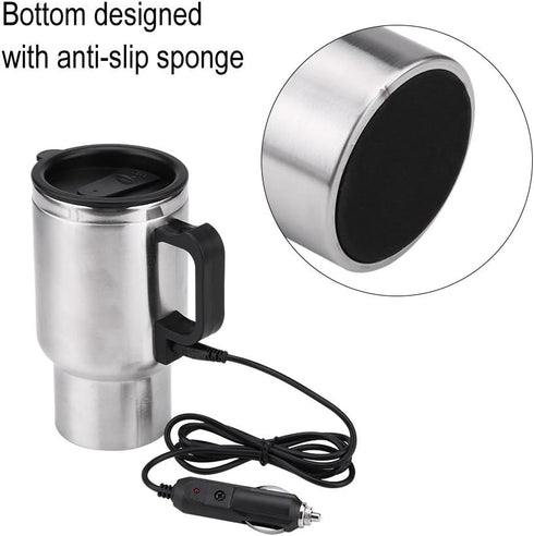 Car Kettle, 450Ml Electric Car Kettle, 12V Heated Travel Mug, Stainless Steel Travel Heating Car Mug For Heating Water, Coffee, Milk And Tea With ...