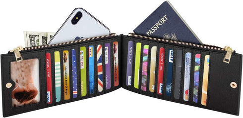 Womens RFID Blocking Large Capacity Wallet Multi Card Organizer Bifold Wallet for Women with Zipper Pocket...