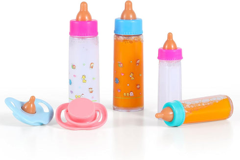 Magic Disappearing Milk and Juice Bottles with Pacifiers for Baby Doll Accessories,6 Pieces Pretend Play Feeding Toy Set, 4 Bottles and 2 Pacifier...