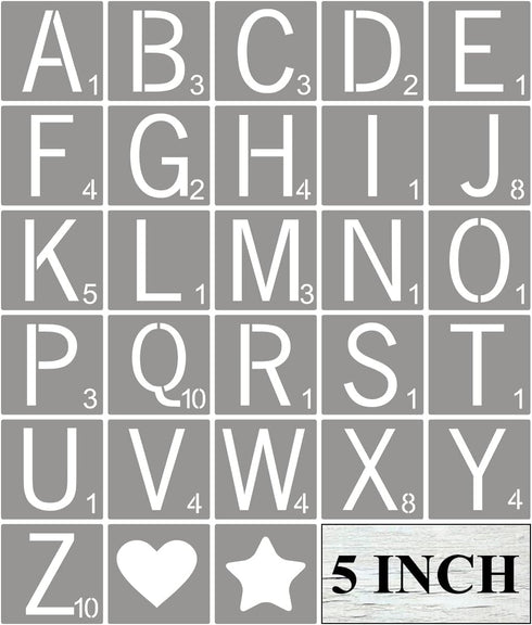 Scrabble Tile Letter Stencils 5 Inch - 28 Pack Scrabble Style Alphabet Stencil Templates for Painting on Wood, Reusable Plastic Stencils for Craft...