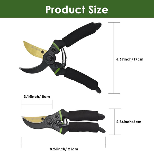 Secateurs, Premium Titanium Garden Pruning Shears, Gardening Scissors, Bypass, Ergonomic Shape, Garden Secateurs, Professional Hand Pruners, Hedge...
