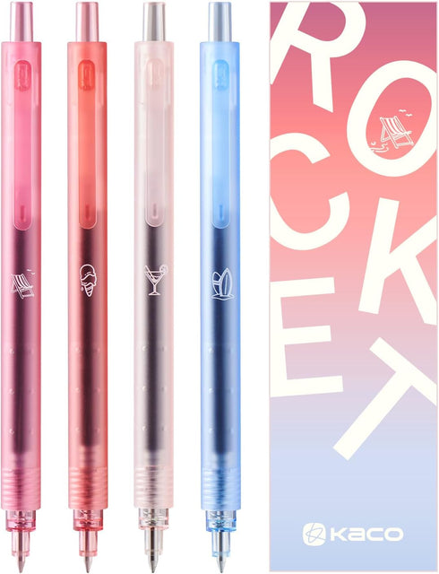 Kaco ROCKET Gel Pens 4 Pieces 0.5mm Black Ink Sunset Beach Aesthetic Pens School Office Stationery Quick Drying...