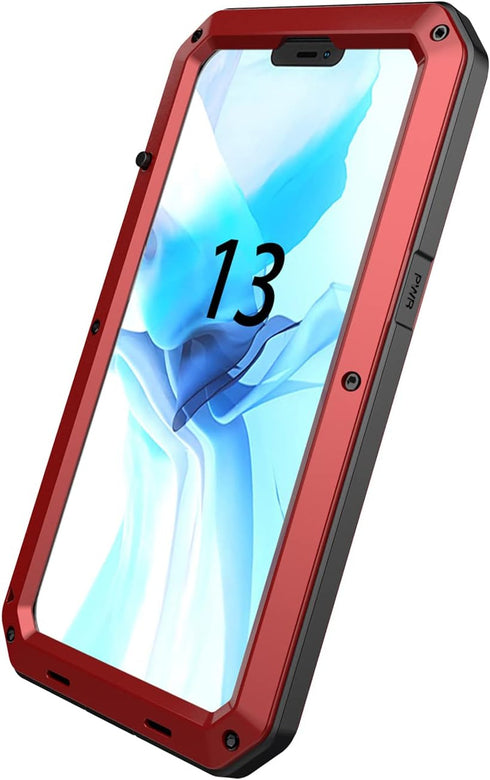 Heavy Duty Case for iPhone, Full Body Dustproof Dropproof Aluminum Alloy Case with Silicone Built-in Screen Protector (Red, for iPhone 13 pro max)...
