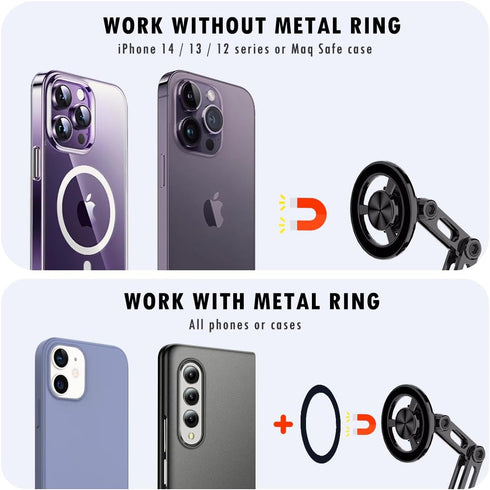 Universal 360° PRO Magnetic Suction Car Phone Holder, Alloy Folding Magnetic Cellphone Holder for Car, Hands Free Adjustable Bracket Dashboard Pho...