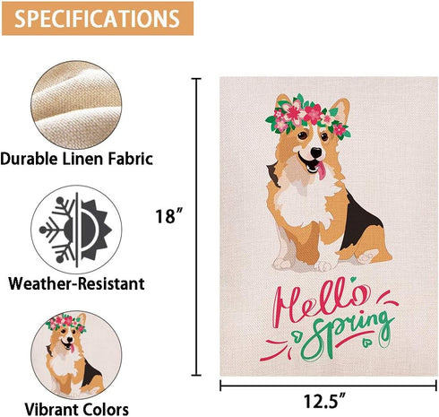 Spring Corgi with Flower Garden Flag Vertical Double Sided 12.5x18 Inch Burlap Rustic Farmhouse Yard Outdoor Flag Décor...