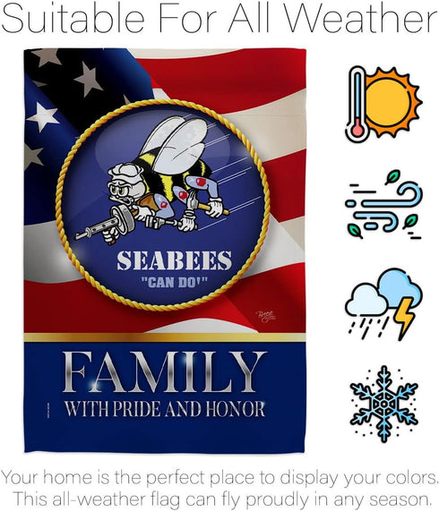 Breeze Decor US Family Honor Garden Flag Armed Forces Navy USN Seabee United State American Military Veteran Retire Official House Banner Small Ya...