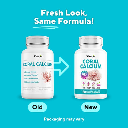 Coral Calcium Powder 1000mg Capsules for Overall Health, Bone Health, PH Level Balance, Trace Minerals Support - 120 Veggie Capsules - Non-GMO & G...