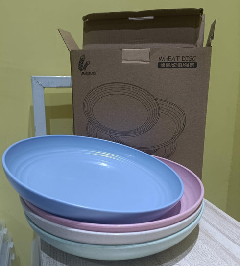 Wheat Straw Plates Lightweight Unbreakable Dinner Dishes Plates Set Dishwasher & Microwave Safe (Large 4 Pack 8')...