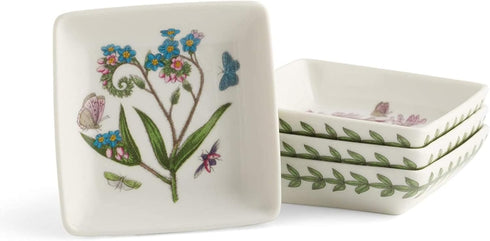 Portmeirion Botanic Garden 3" Mini Square Dish (Set of 4), Assorted Florals Motif - Durable Porcelain with Chip-Resistant Glaze, Dishwasher, Micro...
