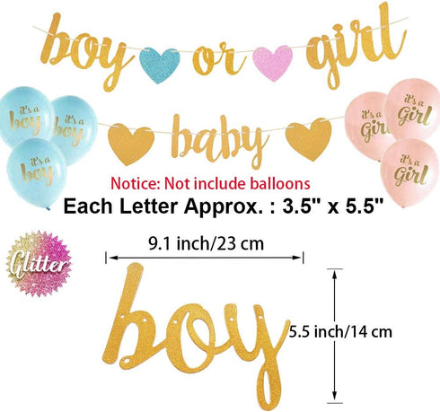 Baby Gender Reveal Decorations - Glitter Letters Baby and Boy or Girl with Hearts Banner, Tissue Paper Tassels Garland Set for Gender Reveal Party...