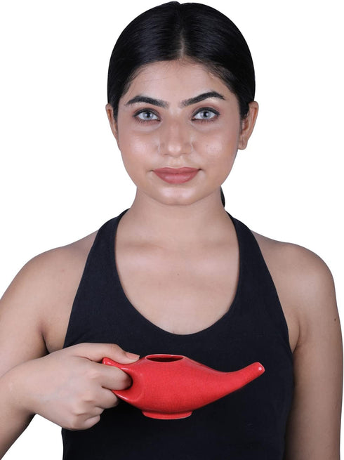 HealthGoodsIn Premium Handcrafted Durable Ceramic Neti Pot, Nasal Cleansing, Dishwasher Safe with 2 Silicone Nozzle Tip, Holds 225 Ml. - Crackle P...