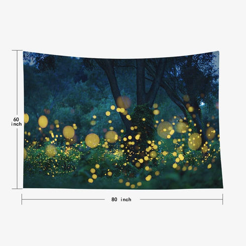 EMMTEEY Fantasy Tapestry Lampyridae Night Trees Lightning Bugs Fireflies Wall Tapestry Wall 80X60 Tapestry Present for Friends Families...