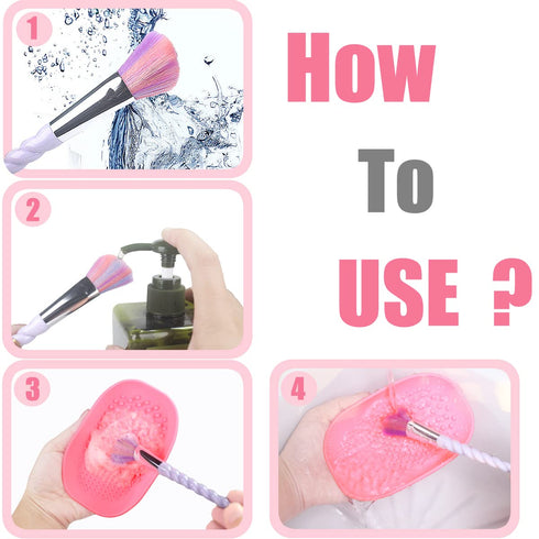 Silicon Makeup Brush Cleaning Mat Makeup Brush Cleaner Pad with Back Strap Cosmetic Brush Cleaning Mat Portable Washing Tool for Makeup (Pink)...