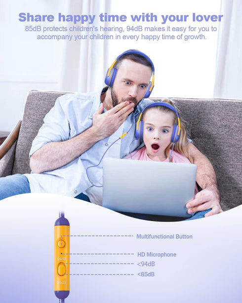 Kids Headphones Wired with Microphone for ipad Computer Laptop for Boys Girls Volume Limit Foldable Over Ear Headset for School 3.5mm Jack......