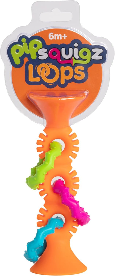 Fat Brain Toys pipSquigz Loops - Orange Silicone Suction Cup Baby Sensory Toy for Babies and Toddlers 6 mos+...