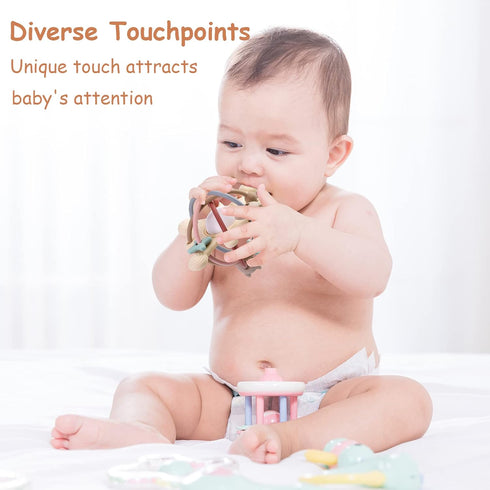 Baby Teething Toy for Babies 3-12 Months, Silicone Baby Teether Toys with Rattle, Rattle Sensory Teether Toy, Baby Chew Toys for Teething Relief, ...
